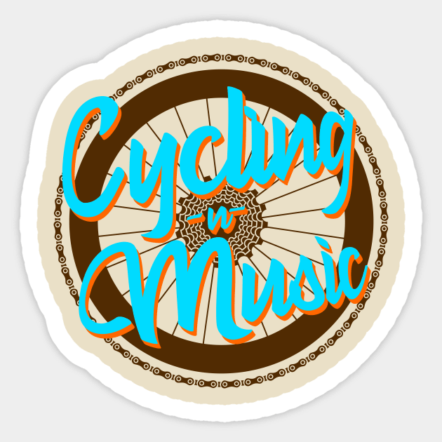 Cycling and music lettering design over a bicycle wheel and chains Sticker by Drumsartco